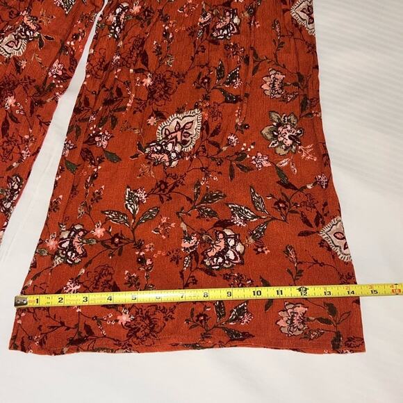 Freshman 1996 Rusty Orange Floral Wide-Leg Loose Pants with Elastic Waist Sz XS - Picture 14 of 16